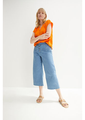 Mousseline blousetop van katoen, Kleur: pompoenoranje