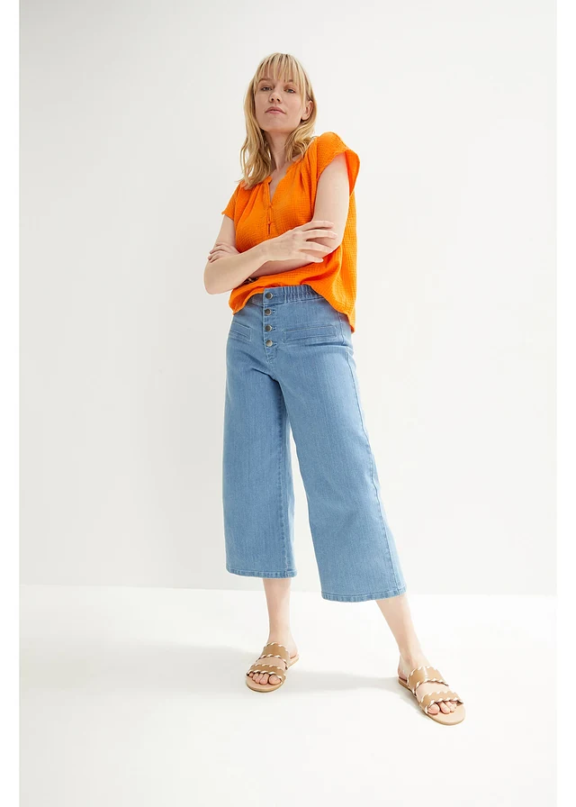 Blousetop van katoen, Kleur: pompoenoranje