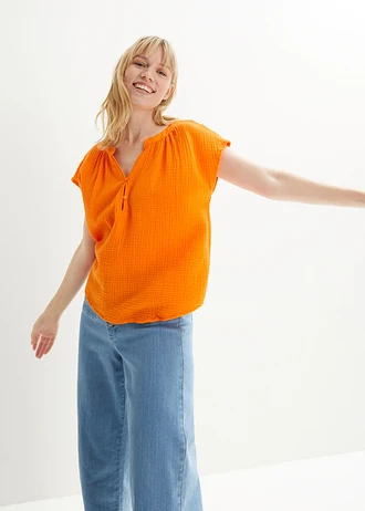 Blouse en gaze 100% coton, Couleur: orange citrouille