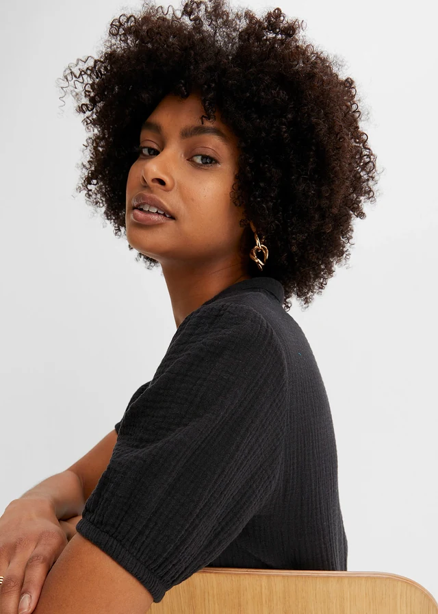 Robe courte en gaze de coton • noir • product-page.page-title-suffix