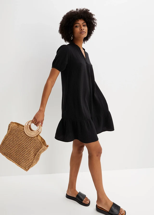 Robe courte en gaze de coton, Couleur: noir