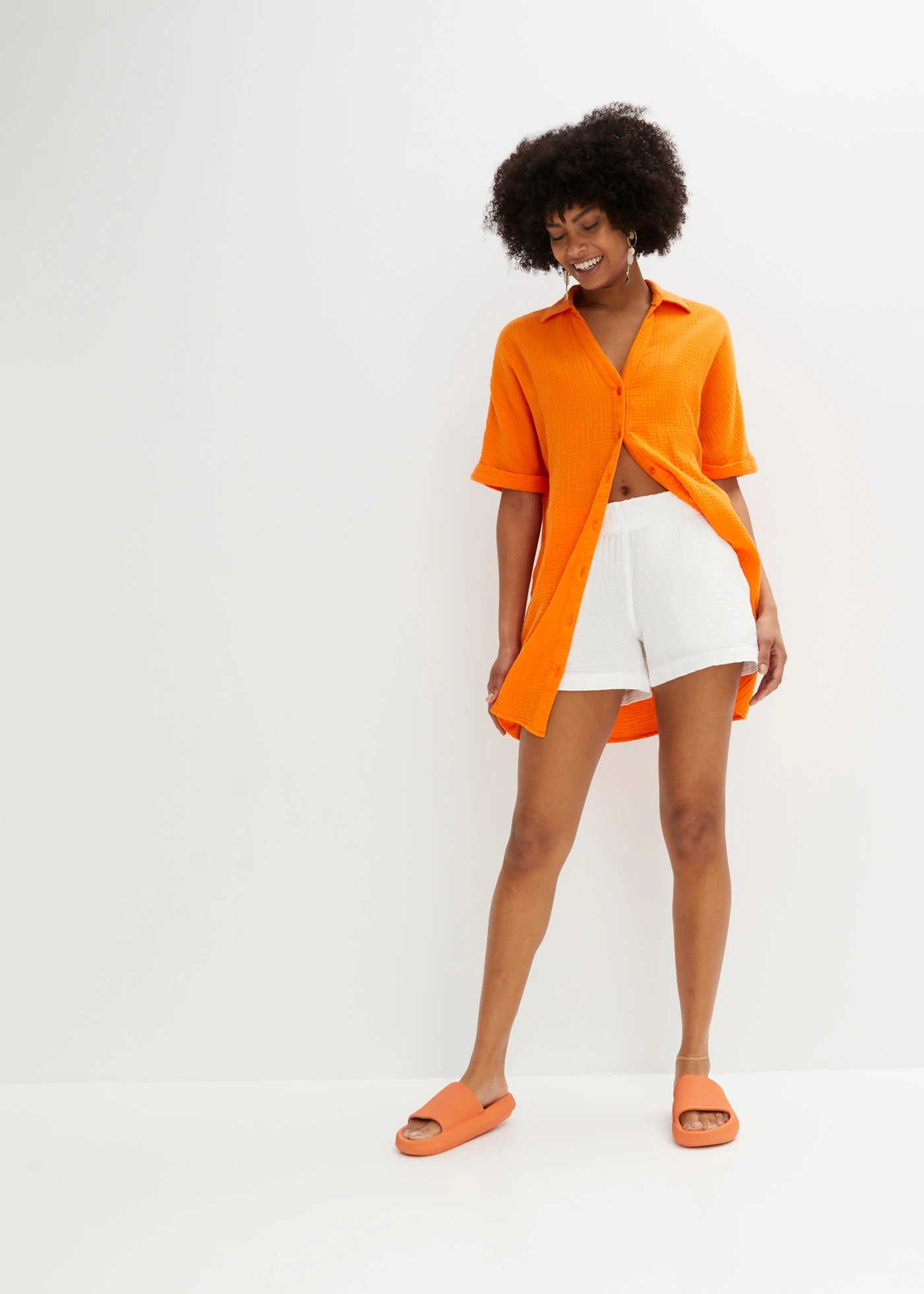 Dlouhá oversize halenka z jemného mušelínu • oranžová • bonprix obchod
