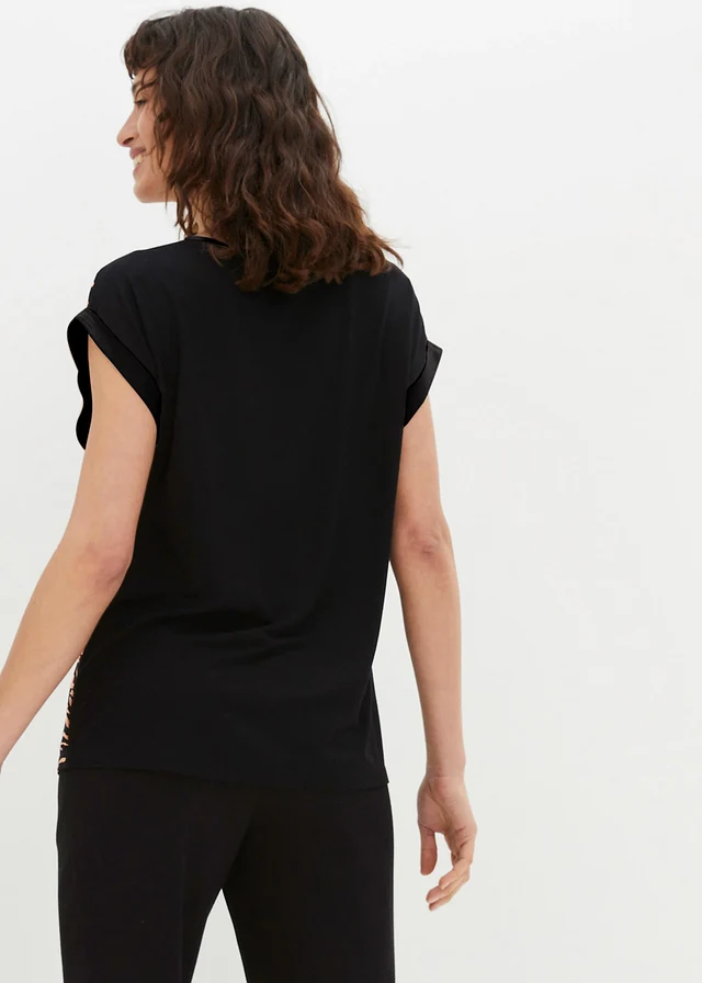 T-shirt style patchwork, Couleur: noir-cuivré métallisé