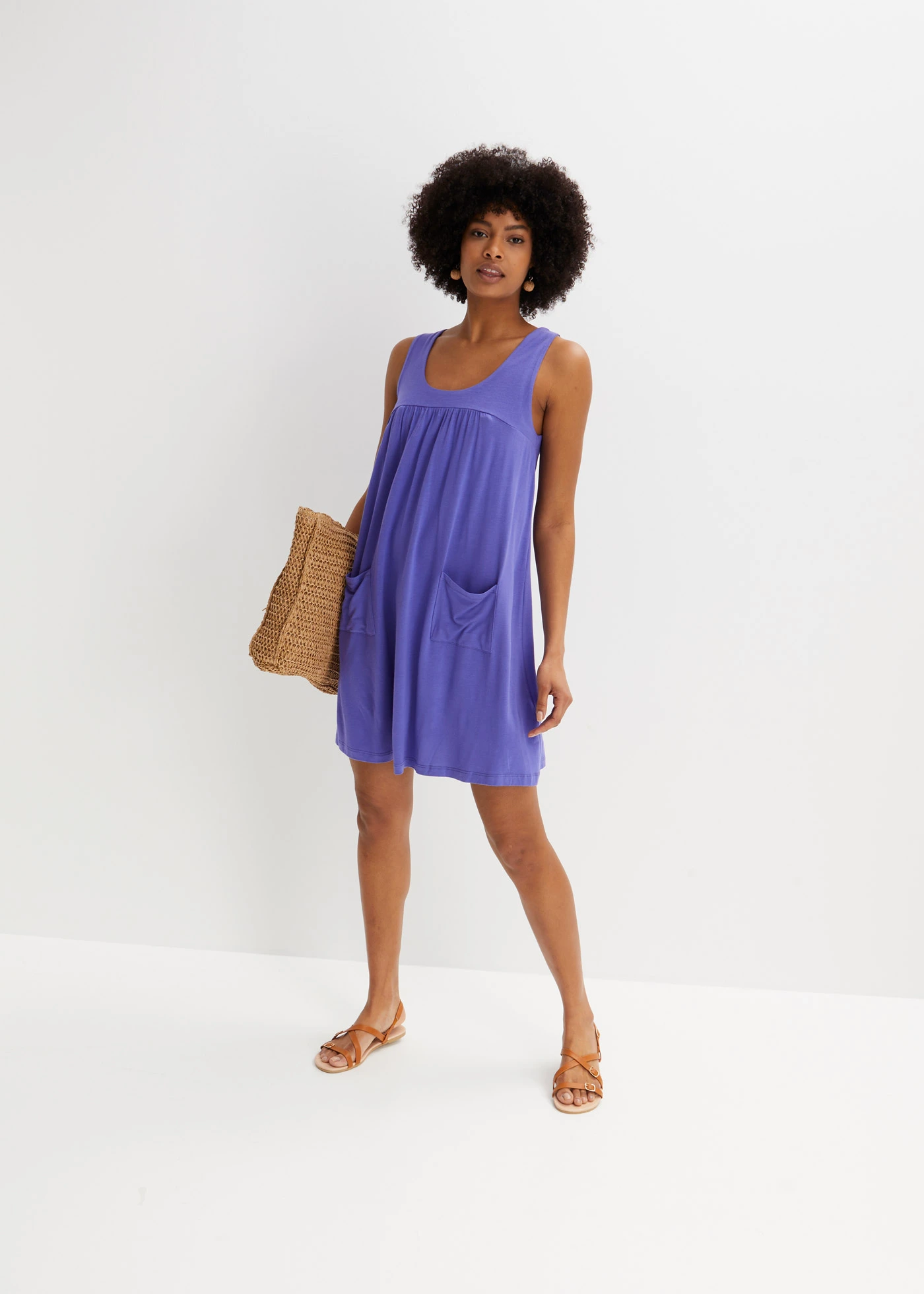 Rochie jerse cu buzunare din viscoză moale • violet-albastru • magazin bonprix