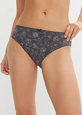 Kalhotky s organickou bavlnou (5 ks v balení) • šedo-stříbrná s květy + břidlicově šedá + bílá + černá • bonprix obchod