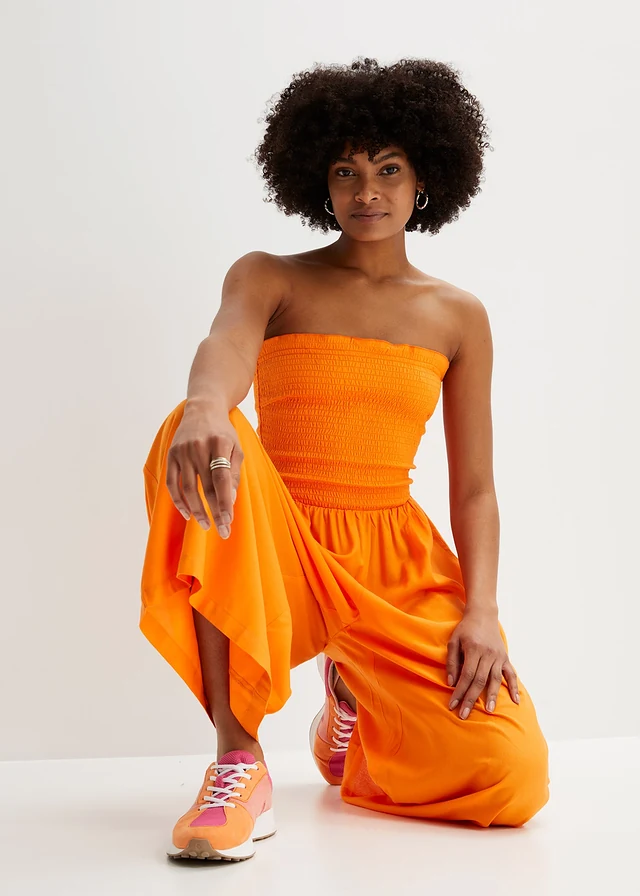 Jumpsuit van soepele viscose, Kleur: pompoenoranje