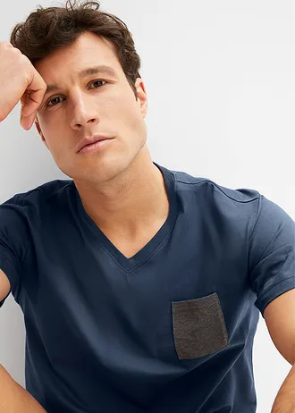 Krátké pyžamo s bavlnou (4dílná souprava) • antracitový melír + tmavě modrá • bonprix obchod