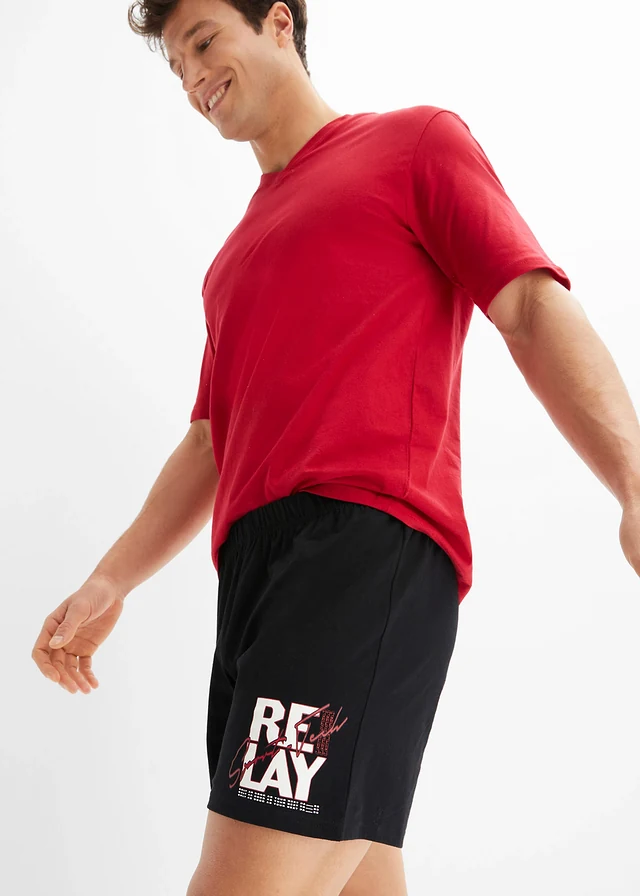 Pyjashort en coton (ens. 2 pces), Couleur: noir/blanc cassé/rouge foncé