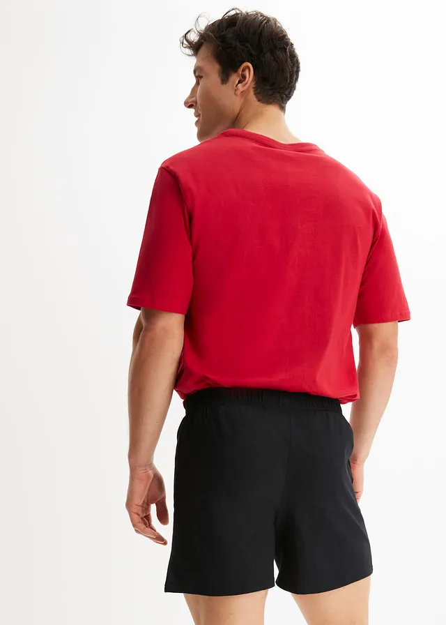 Pyjashort en coton (ens. 2 pces), Couleur: noir/blanc cassé/rouge foncé