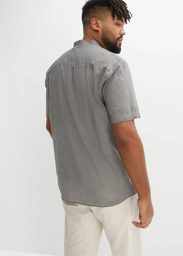 Overhemd in washed out look met korte mouwen, Kleur: rookgrijs used