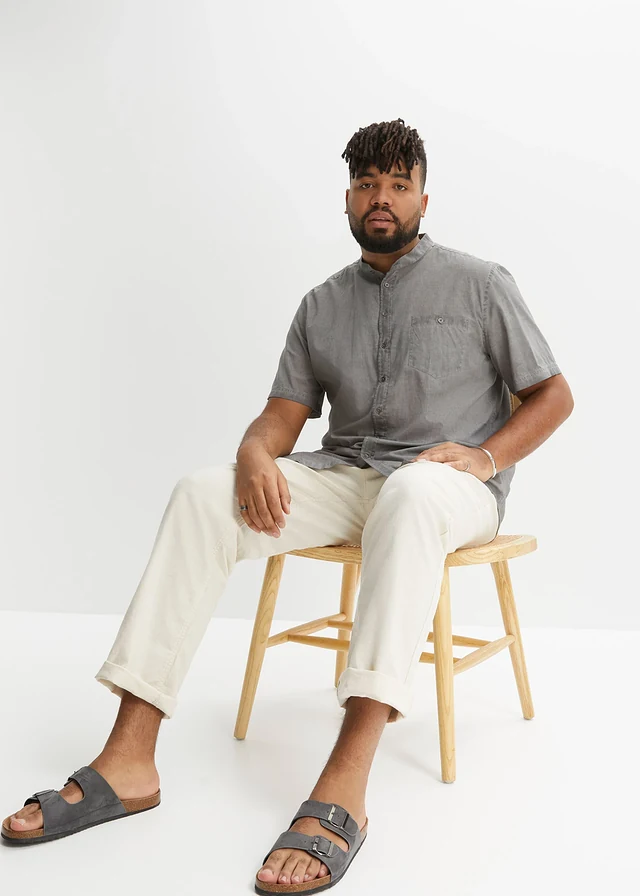 Overhemd in washed out look met korte mouwen, Kleur: rookgrijs used