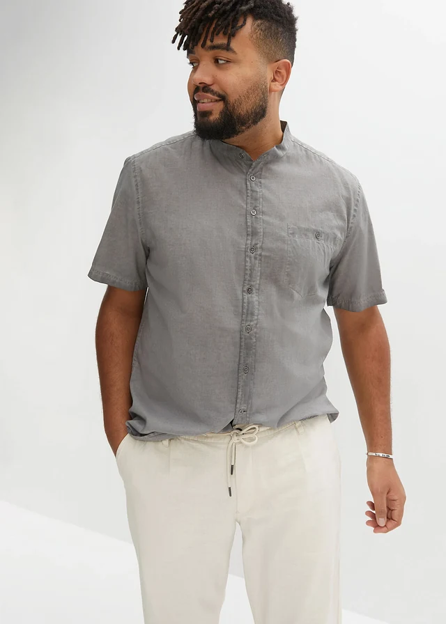 Overhemd in washed out look met korte mouwen, Kleur: rookgrijs used