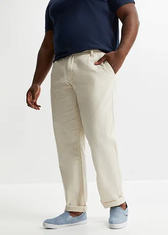 Regular fit instapbroek in een luchtige linnenmix, straight, Kleur: sandbeige