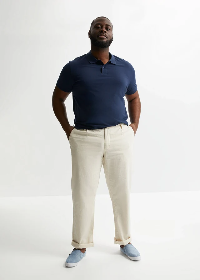 Pantalon jogger droit en lin mélangé, loose, Couleur: beige sable