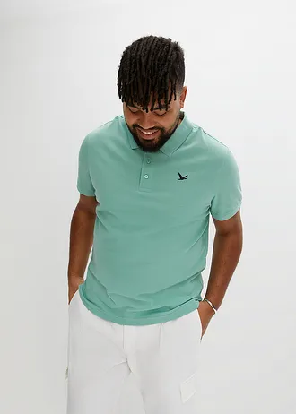 Poloshirt (set van 2), korte mouw, Kleur: saliegroen+donkerblauw