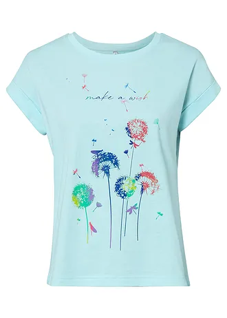 T-shirt avec fleurs de pissenlit, Couleur: menthe glaciale imprimé