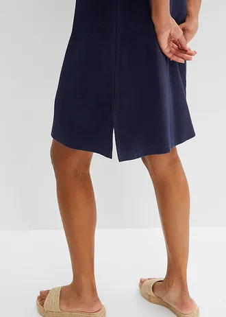 Knie-lange frotté jurk met polokraag • donkerblauw • bonprix online shop