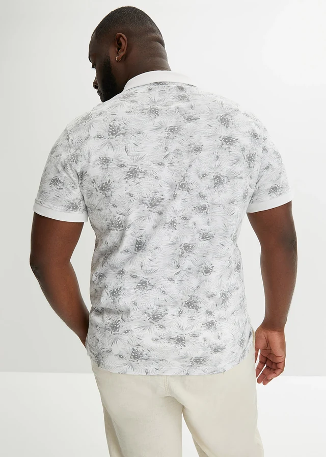 Polo 100% coton, Couleur: blanc/gris clair floral