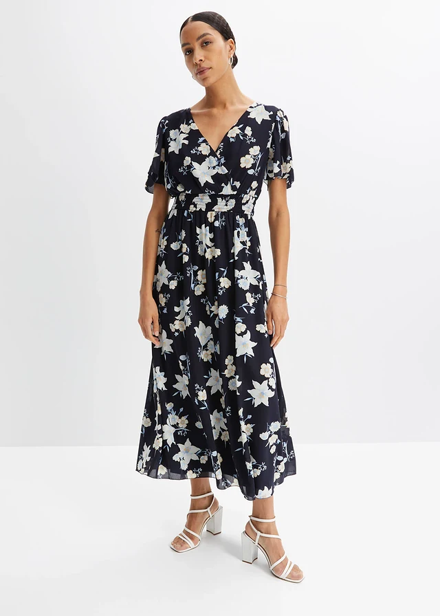 YMING Dames lange mouwen button-down hemdjurk casual bloemenprint maxi