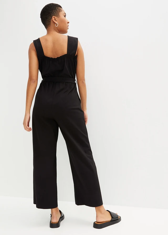 Jersey jumpsuit van katoenmix, Kleur: zwart