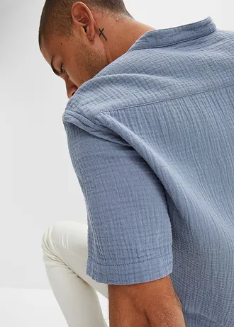 Košile z mušelínu, krátký rukáv • kouřově modrá • bonprix obchod