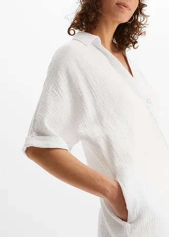 Chemisier long, oversize et doux en gaze de coton • blanc • Boutique bonprix