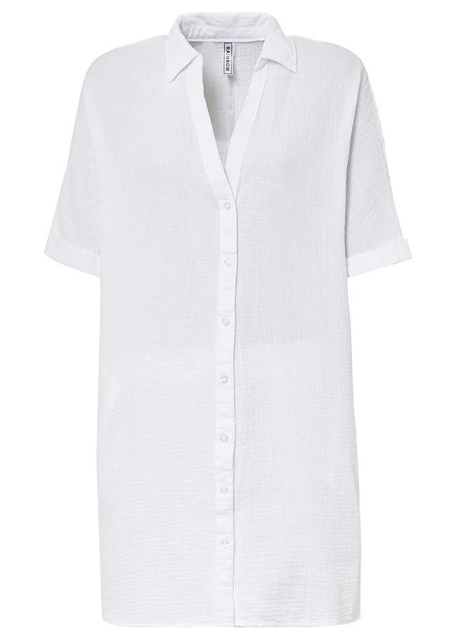 Chemisier long, oversize et doux en gaze de coton, Couleur: blanc