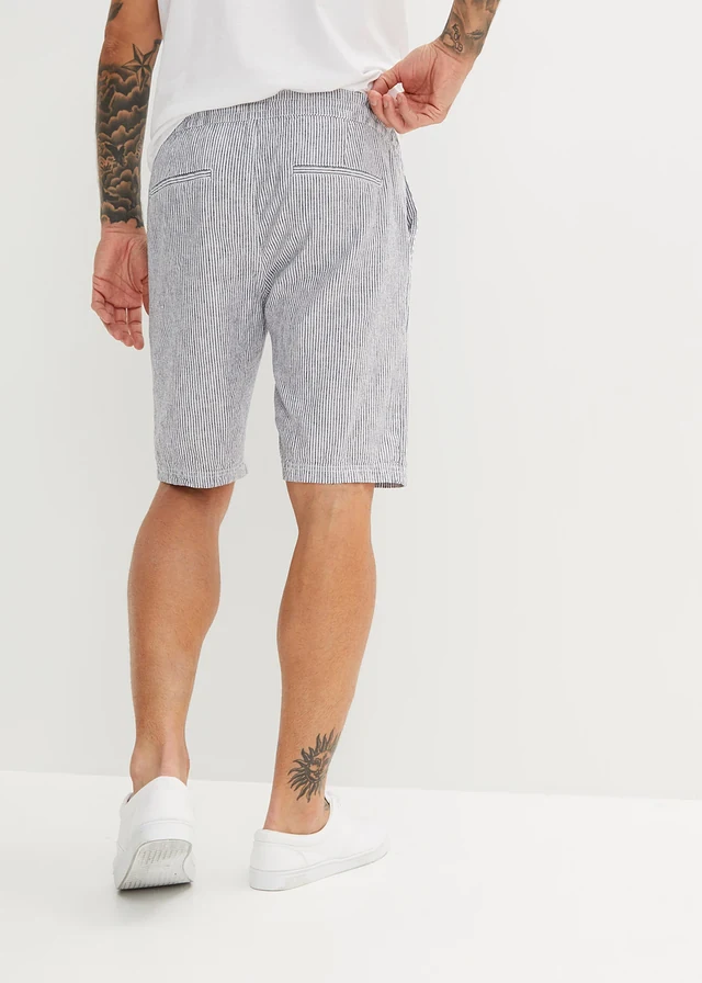 Bermuda met linnen, regular fit, Kleur: donkerblauw/wit gestreept