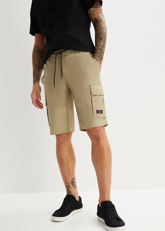 Bermuda cargo à taille élastiquée, Regular, Couleur: new kaki