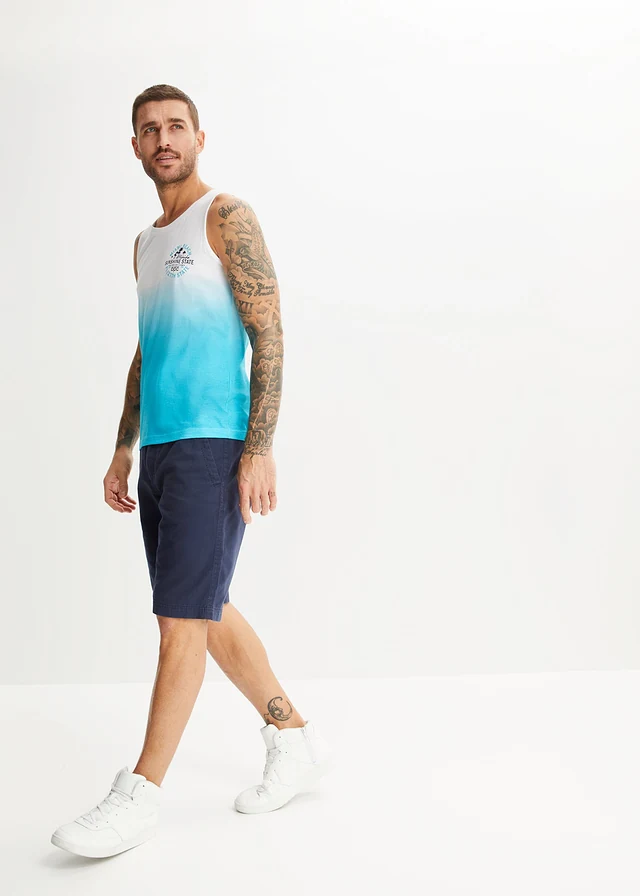 Lot de 2 débardeurs 100% coton, Couleur: bleu foncé imprimé + turquoise profond imprimé