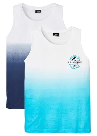 Tanktop van puur katoen (set van 2) • donkerblauw+diep aqua gedessineerd • bonprix online shop