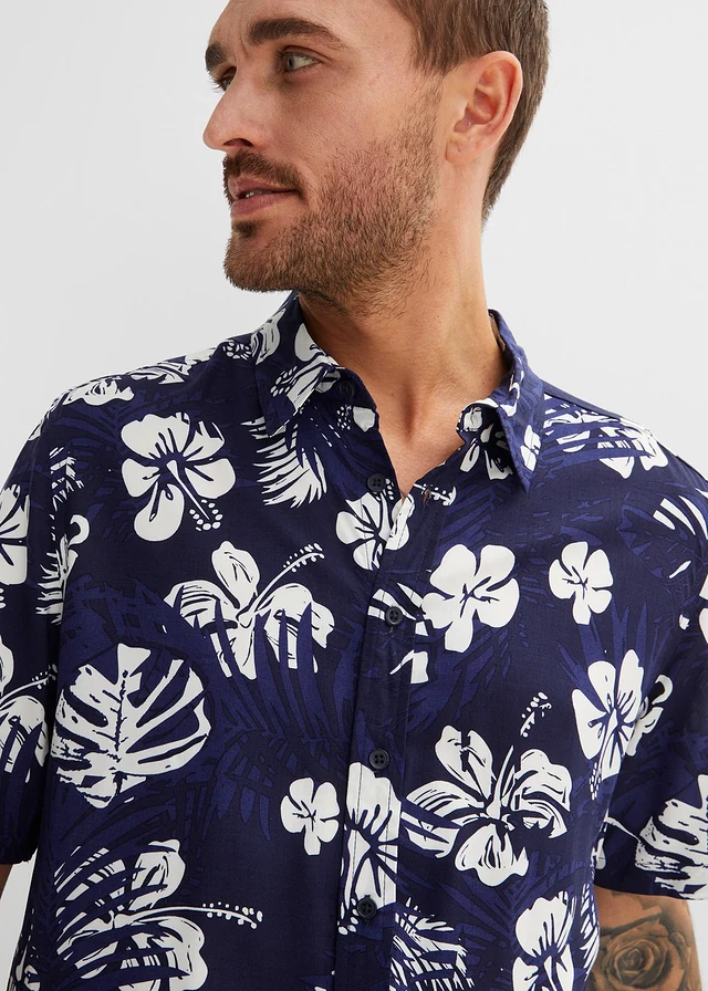 Chemise manches courtes en viscose • bleu foncé floral • product-page.page-title-suffix