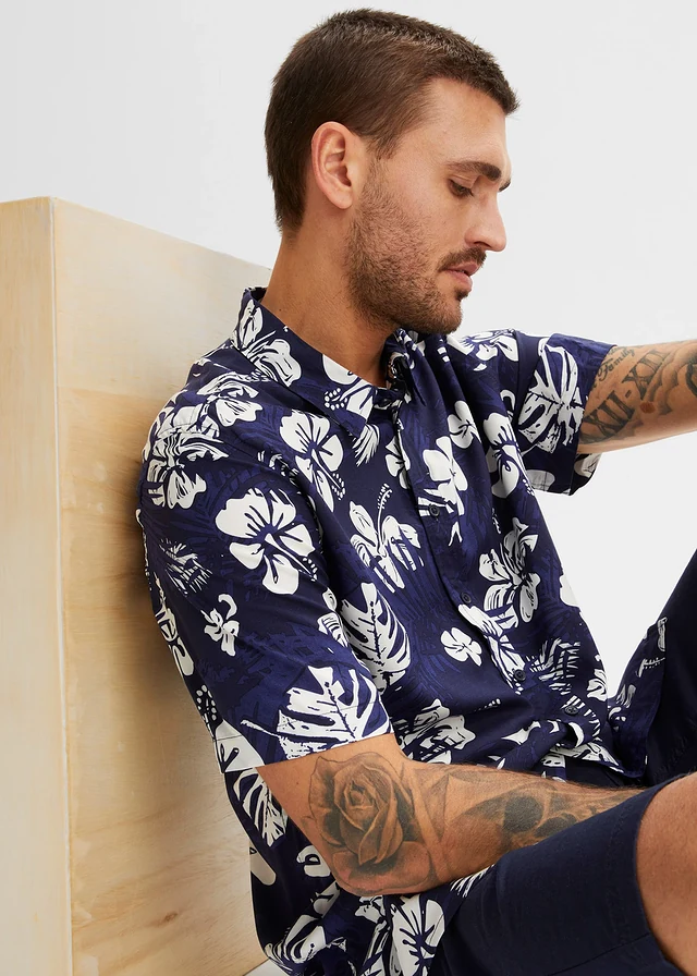 Overhemd met korte mouwen van viscose • donkerblauw gebloemd • product-page.page-title-suffix
