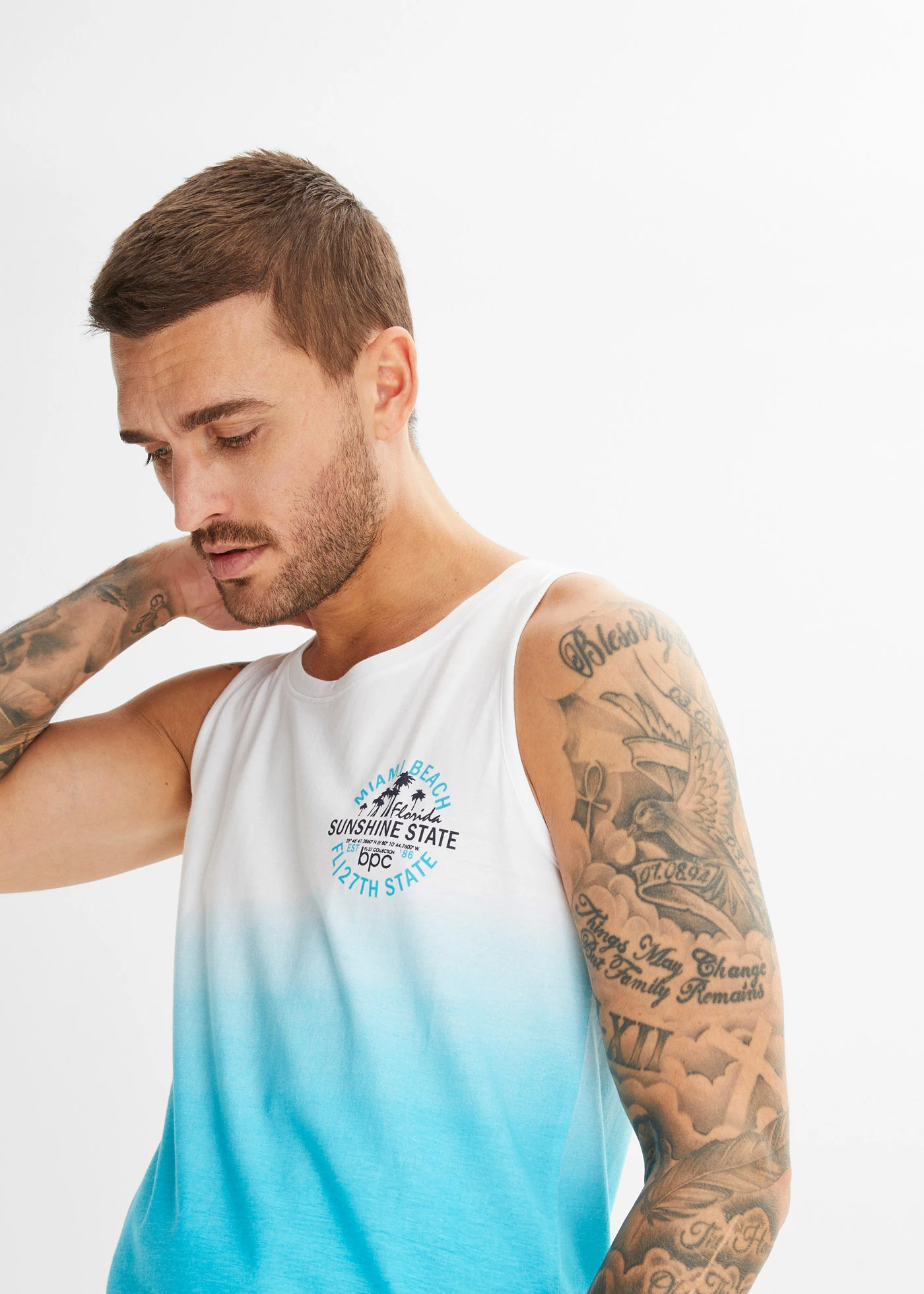 Tanktop van puur katoen (set van 2) • donkerblauw+diep aqua gedessineerd • bonprix online shop