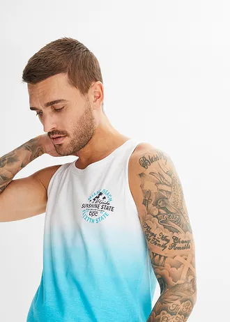 Tanktop van puur katoen (set van 2) • donkerblauw+diep aqua gedessineerd • bonprix online shop