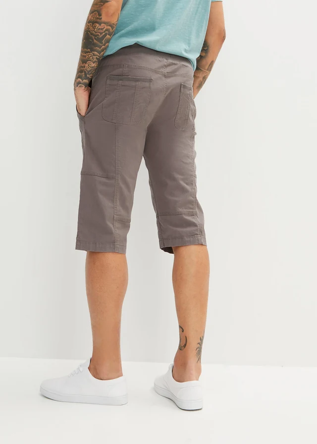 Lange bermuda met elastische band, regular fit, Kleur: rookgrijs