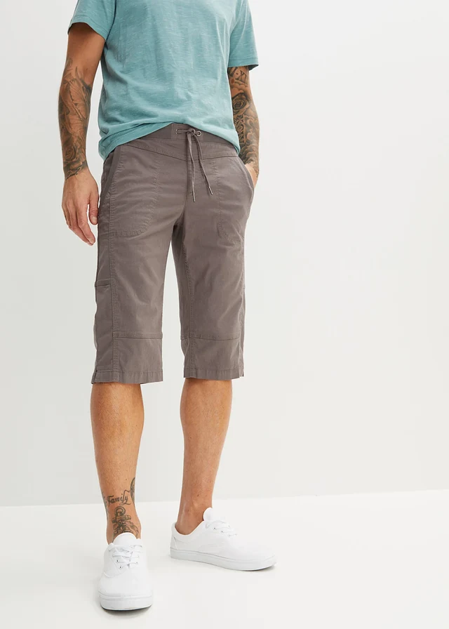 Lange bermuda met elastische band, regular fit, Kleur: rookgrijs