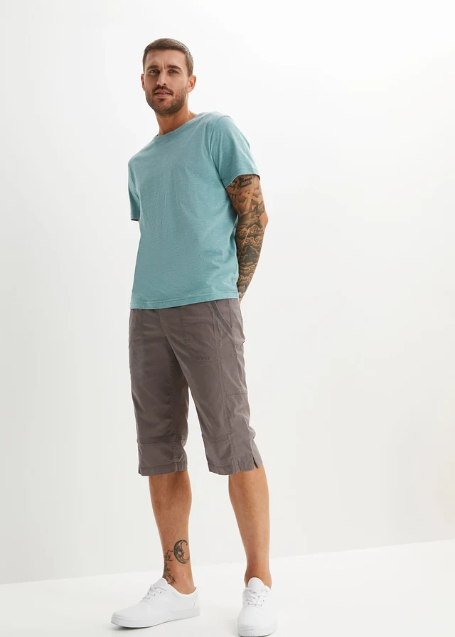 Lange bermuda met elastische band, regular fit, Kleur: rookgrijs