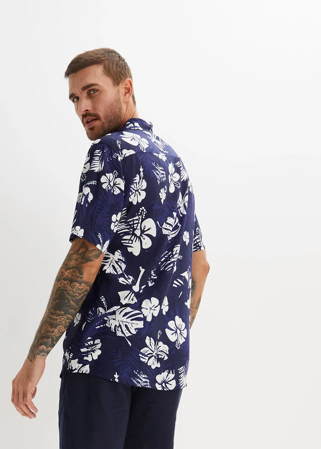 Chemise manches courtes en viscose, Couleur: bleu foncé floral