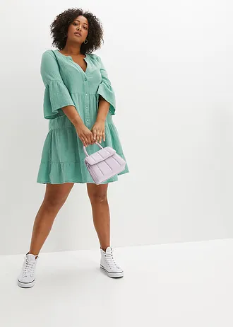 Tunikové šaty z mušelínu, barva: šalvějově zelená