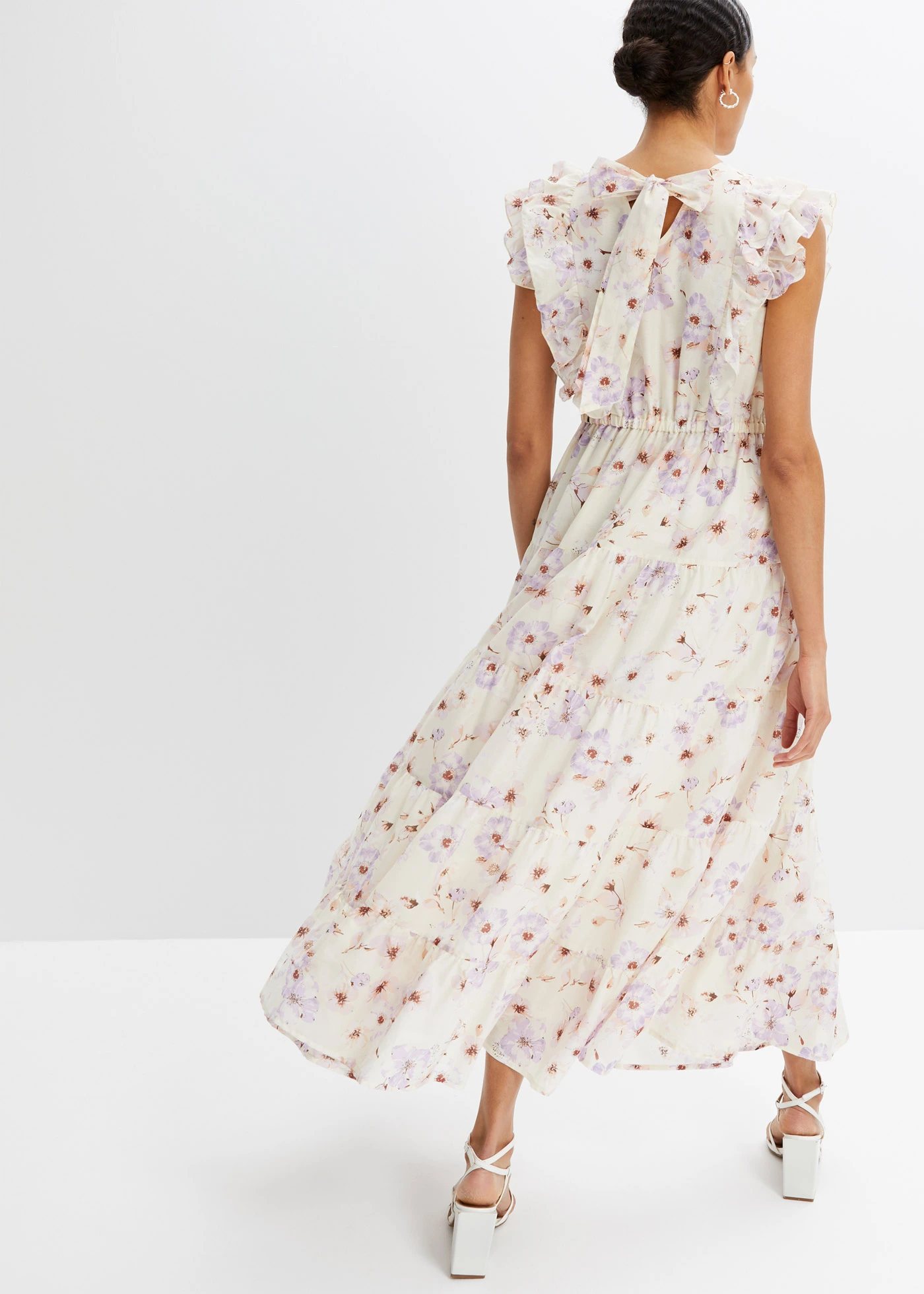 Maxi šaty z čisté bavlny • béžová/jemně šeříková s květy • bonprix obchod