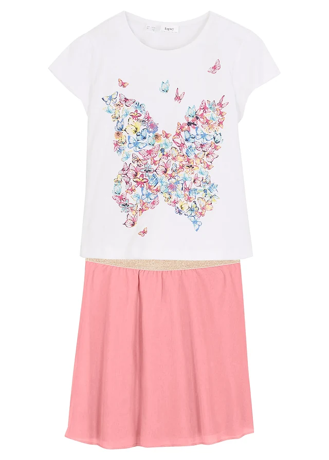 T-shirt et jupe (ens. 2 pces), Couleur: blanc/rose pâle
