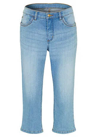 Capri džíny, Mid Waist, Slim Fit • světle modrý denim used • bonprix obchod