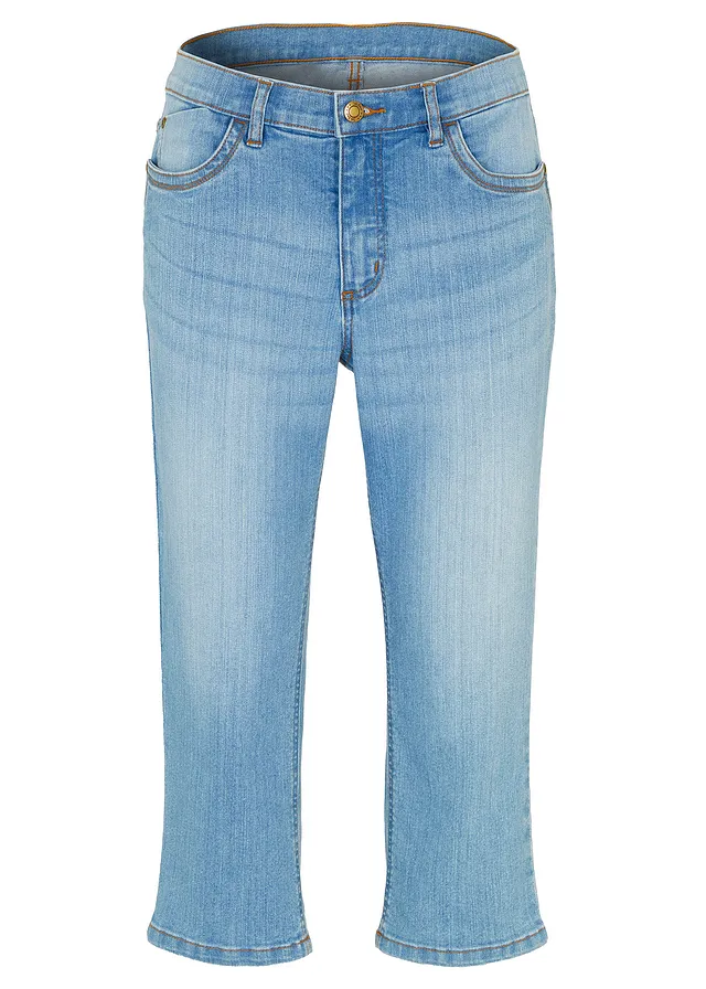 Jean slim, taille mi-haute, longueur 3/4 • bleu clair denim used • Boutique bonprix
