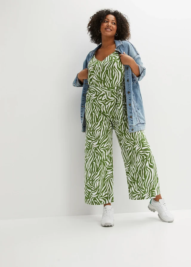 Combipantalon avec lien à nouer, Couleur: imprimé zébré vert forêt/blanc