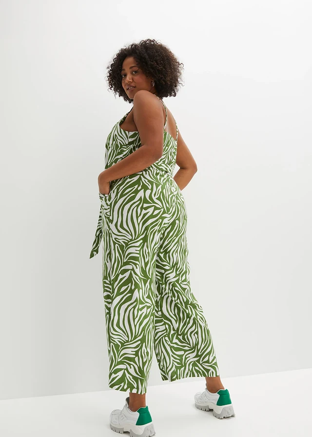Combipantalon avec lien à nouer, Couleur: imprimé zébré vert forêt/blanc