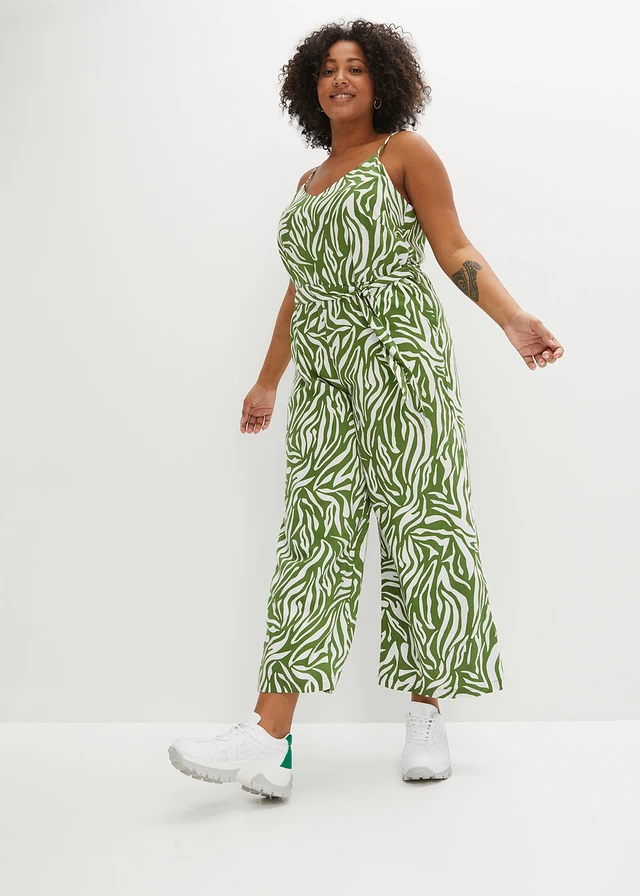 Combipantalon avec lien à nouer, Couleur: imprimé zébré vert forêt/blanc
