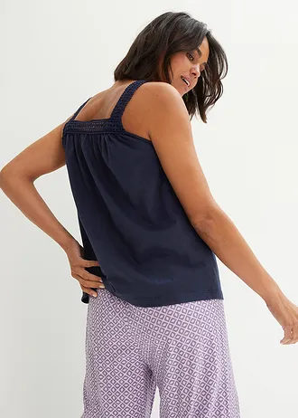 Losjes vallende top met kanten schouderbandjes • donkerblauw • bonprix online shop