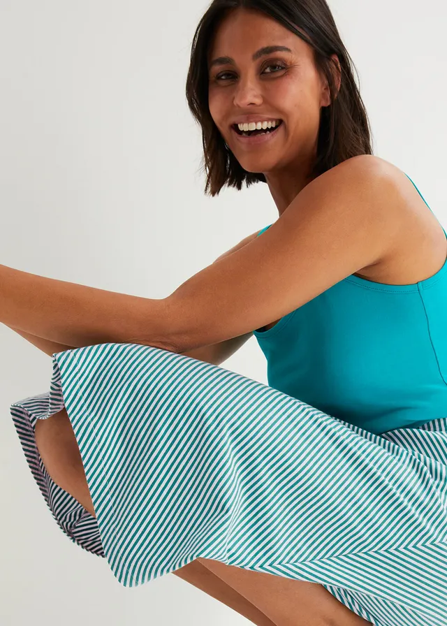 Jersey rok met strepen, knielang • dennengroen-wit gestreept • product-page.page-title-suffix
