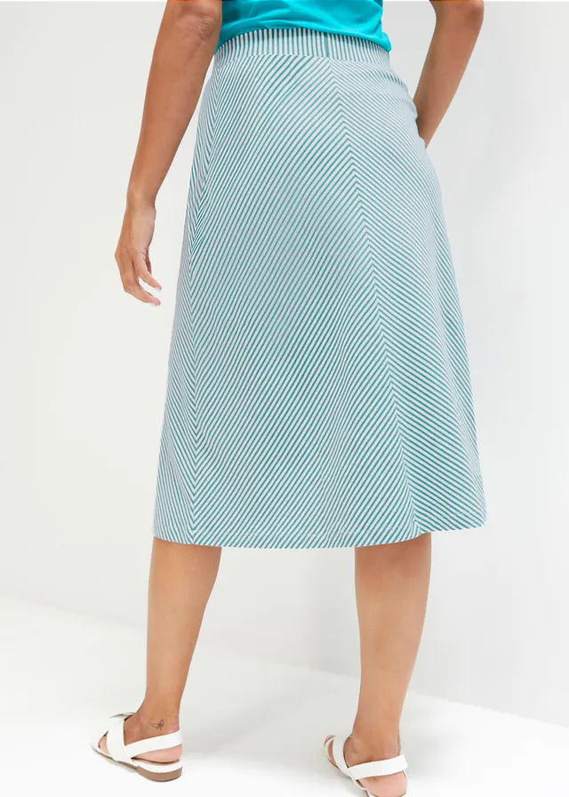 Jersey rok met strepen, knielang • dennengroen-wit gestreept • product-page.page-title-suffix